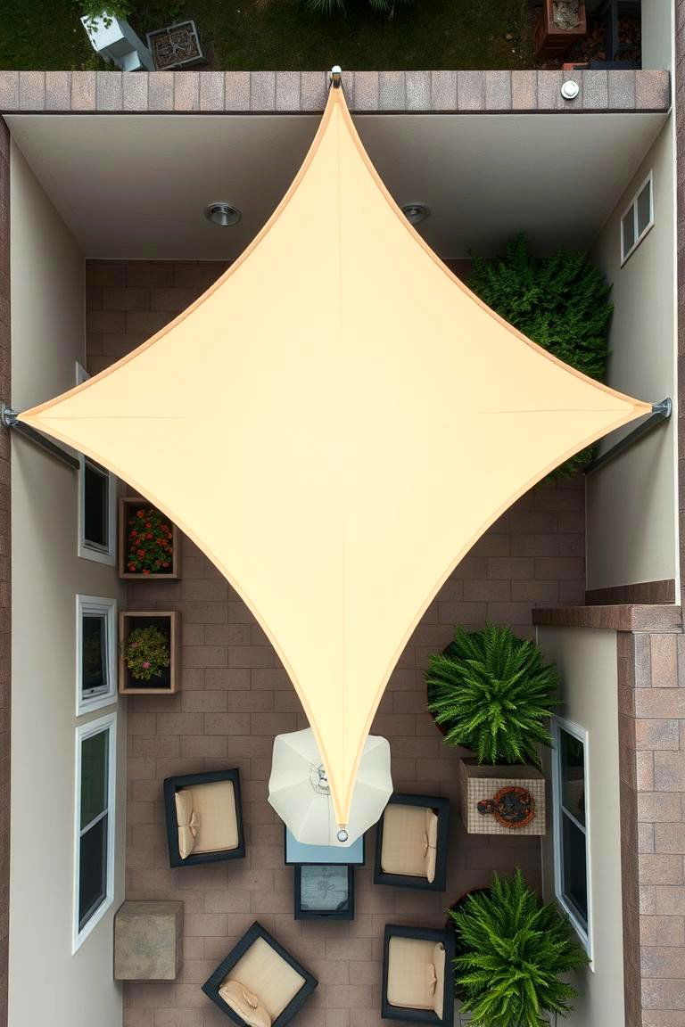 Overhead Privacy with Elegant Shade Sails - 24 Privacy Patio Ideas