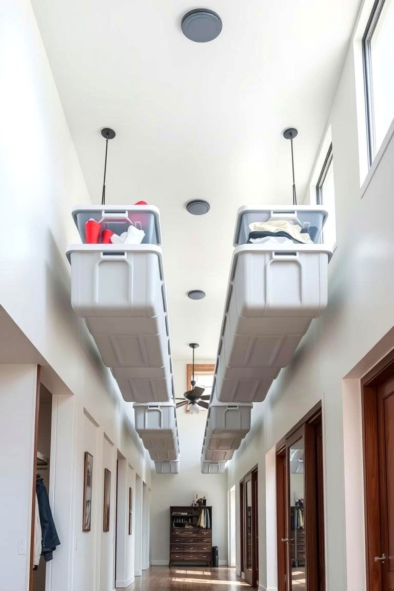 Overhead Storage Bins - 24 Hallway Storage Ideas
