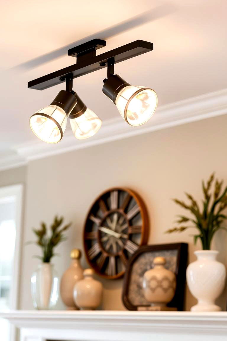 Overhead Track Lighting - 24 Fireplace Mantel Lighting Ideas