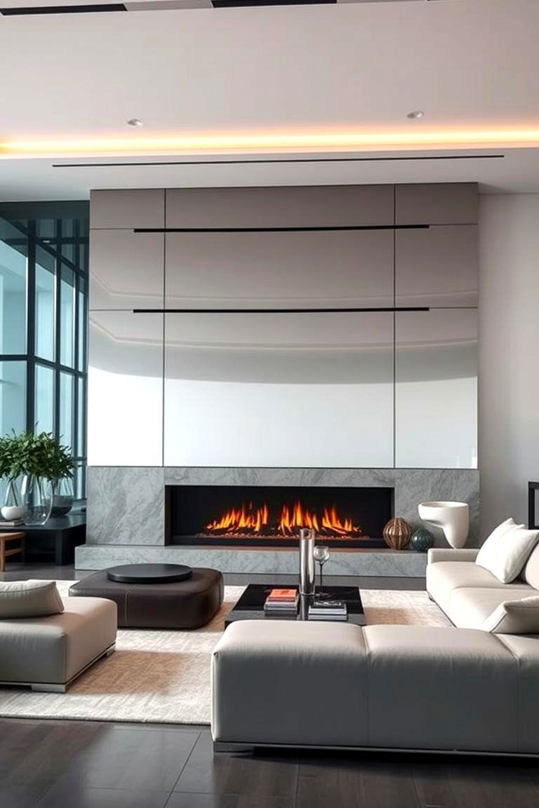 Oversized Contemporary Mirror Feature - 24 Mirror Over Fireplace Ideas