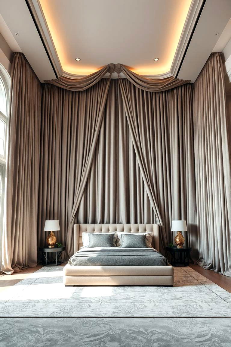 Oversized Floor to Ceiling Drapes - 24 Bedroom Curtain Ideas