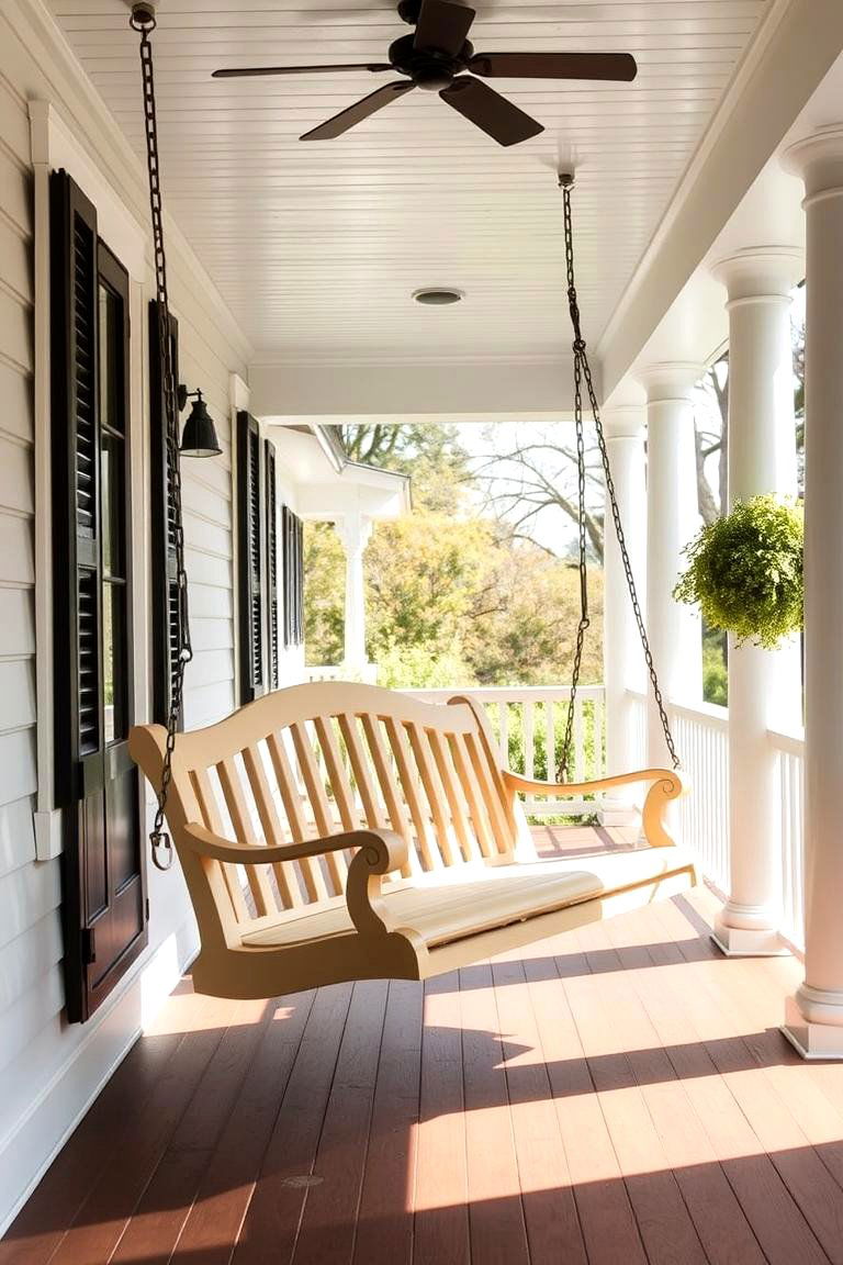 Oversized Porch Swing for Relaxation - 24 Colonial Front Porch Ideas