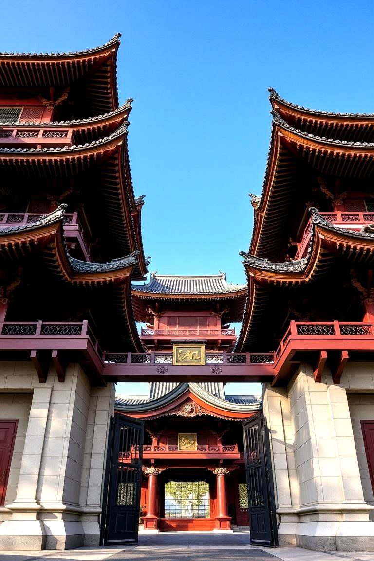 Pagoda Style Gate with Tiered Design - 24 Japanese Garden Gate Design Ideas
