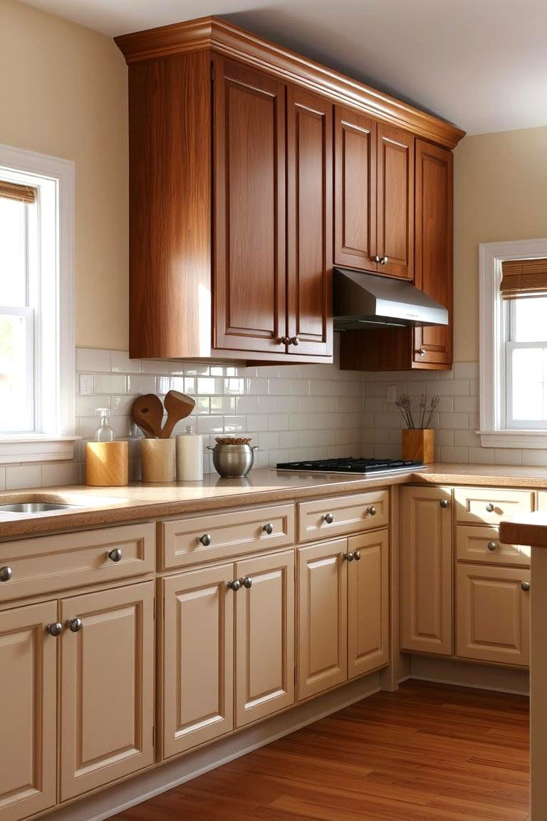 Painted Base Cabinets and Stained Wood Uppers - 24 Two Tone Kitchen Cabinet Ideas