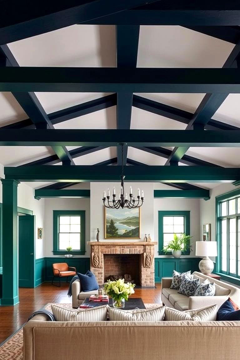 Painted Beams in Bold Colors for Statement Appeal - 24 Decorative Ceiling Beam Ideas