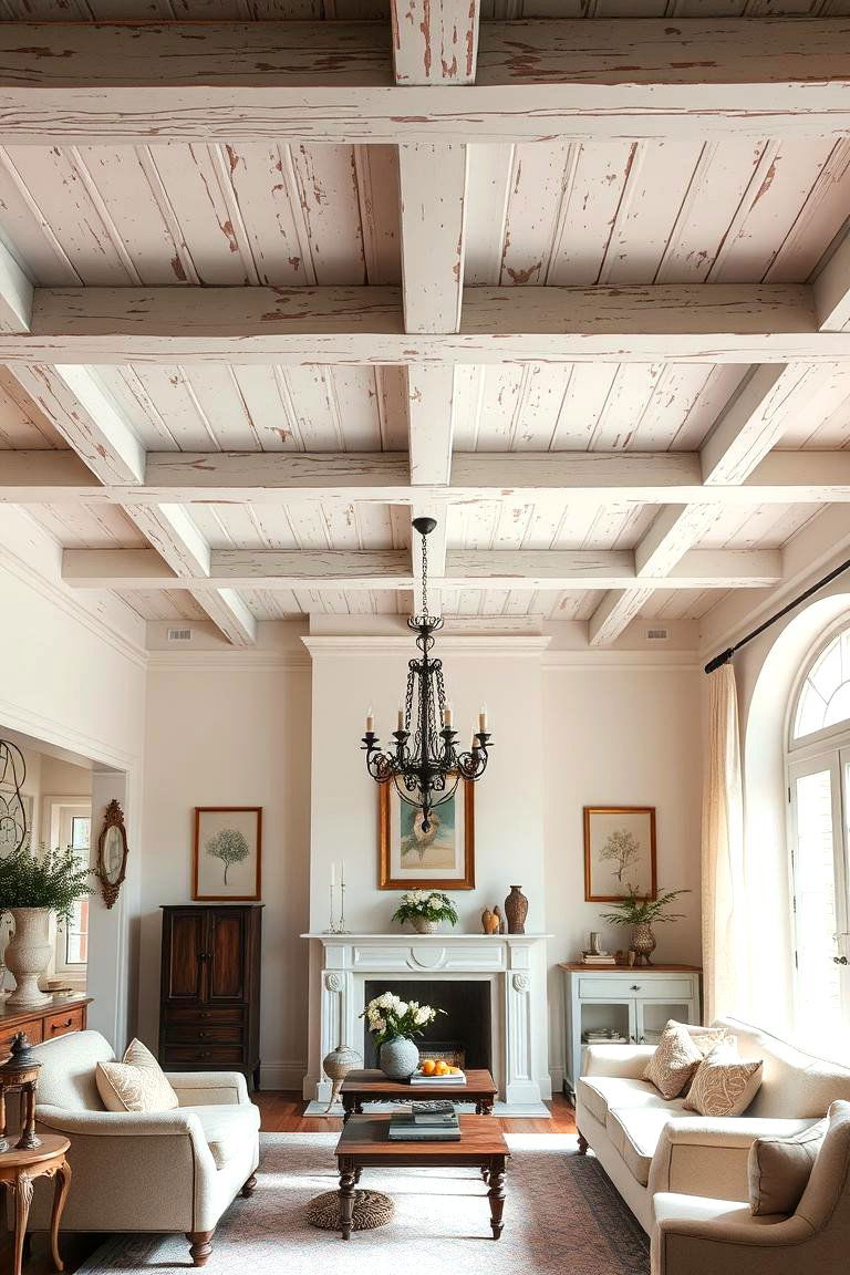 Painted Beams with a Distressed Finish for Vintage Appeal - 24 Decorative Ceiling Beam Ideas