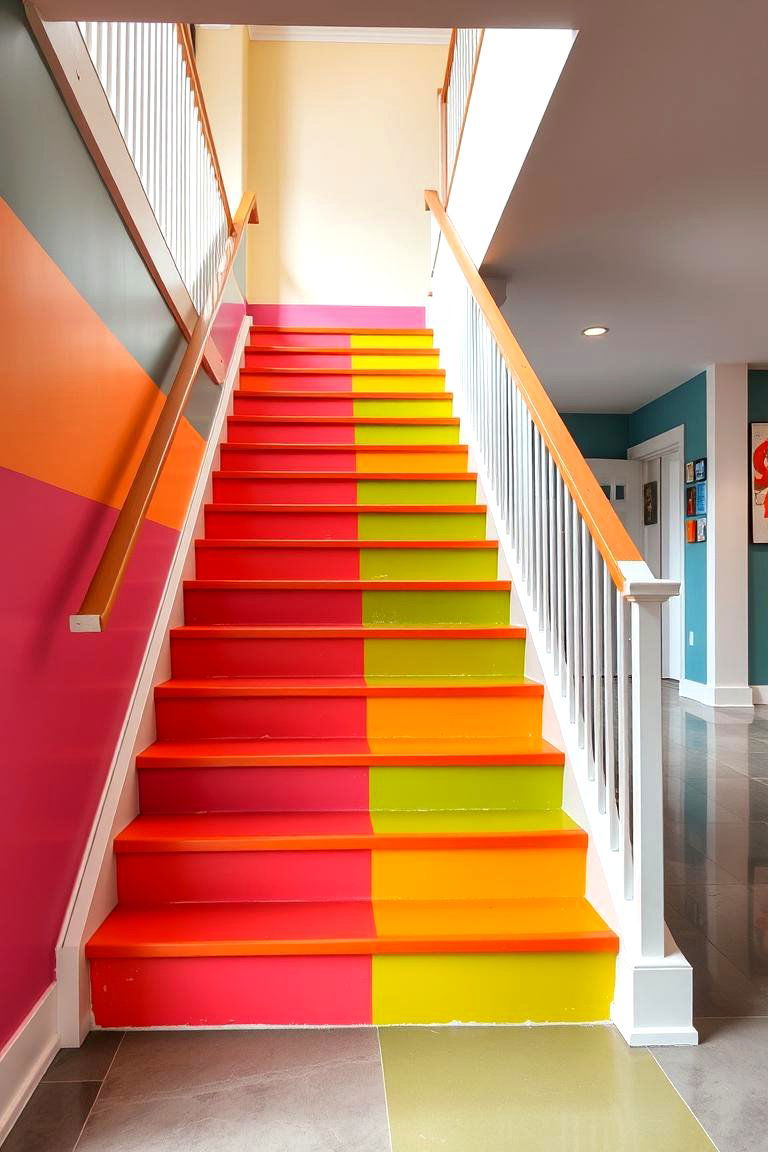 Painted Bold Colors Stair Risers - 24 Stair Riser Ideas