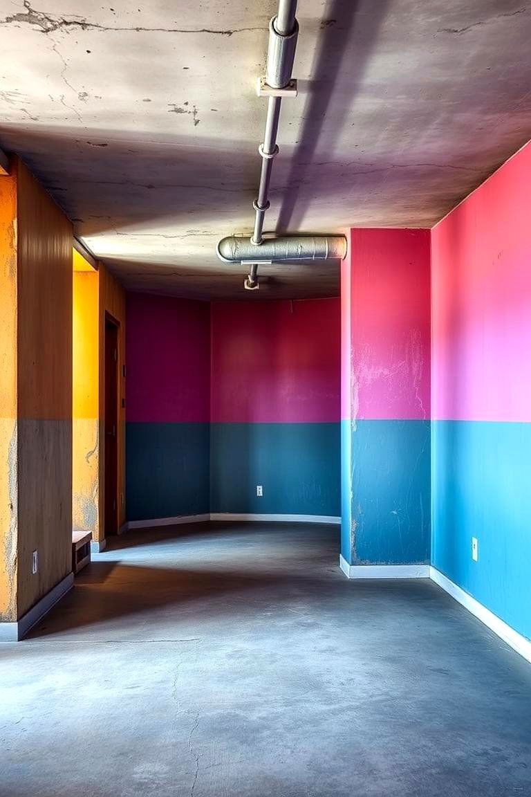 Painted Concrete Walls with Bold Color - 24 Basement Wall Ideas