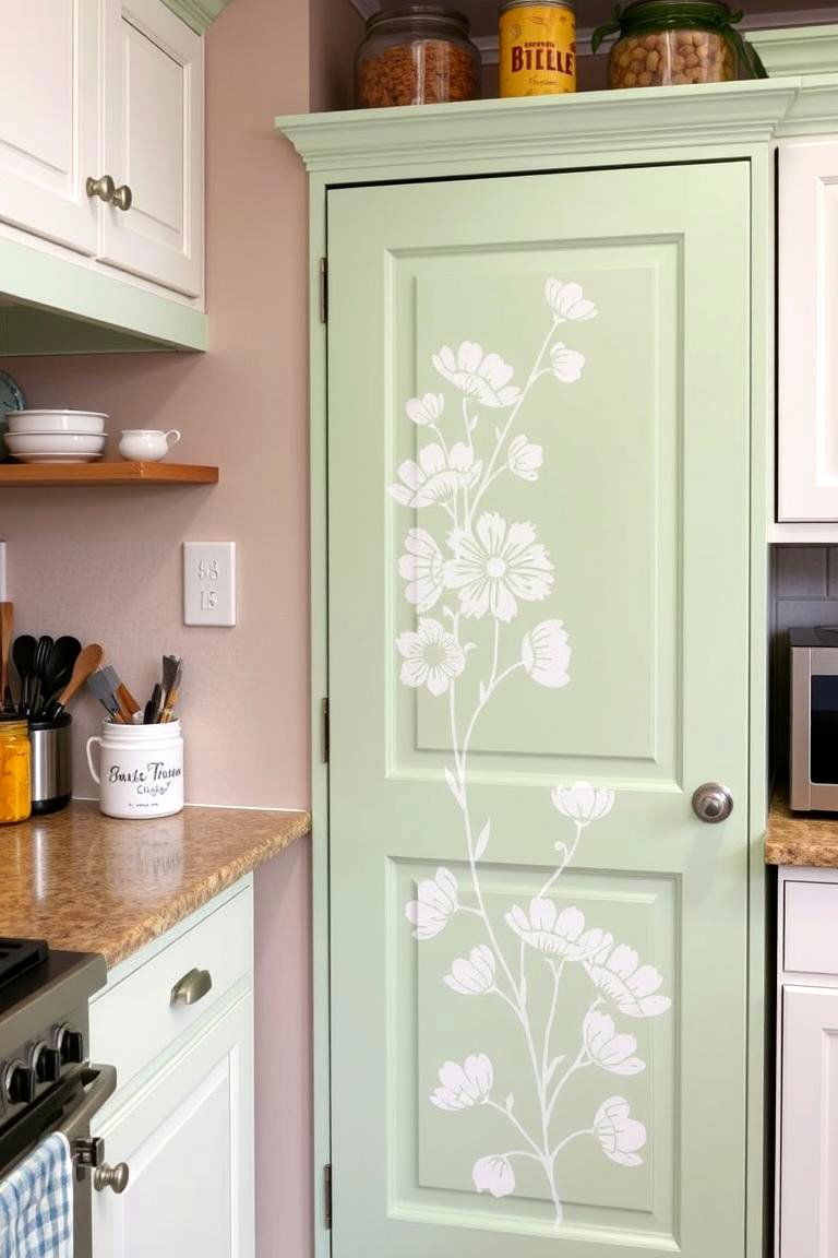 Painted Door with Stencil Design for Personalization - 24 Pantry Door Ideas