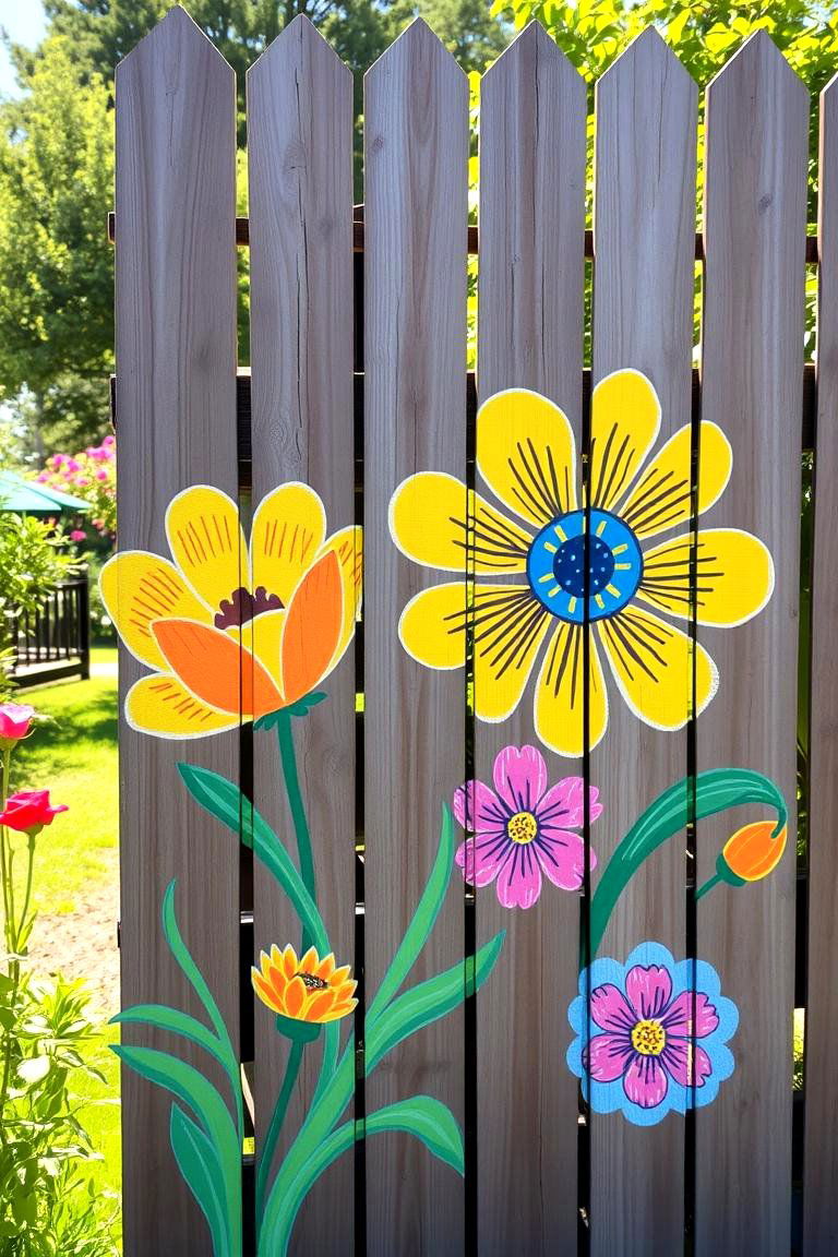 Painted Flower Murals - 24 Fence Art Ideas