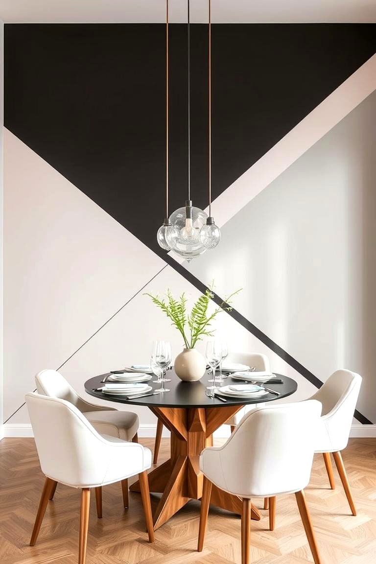 Painted Geometric Accent Wall - 24 Dining Room Accent Wall Ideas