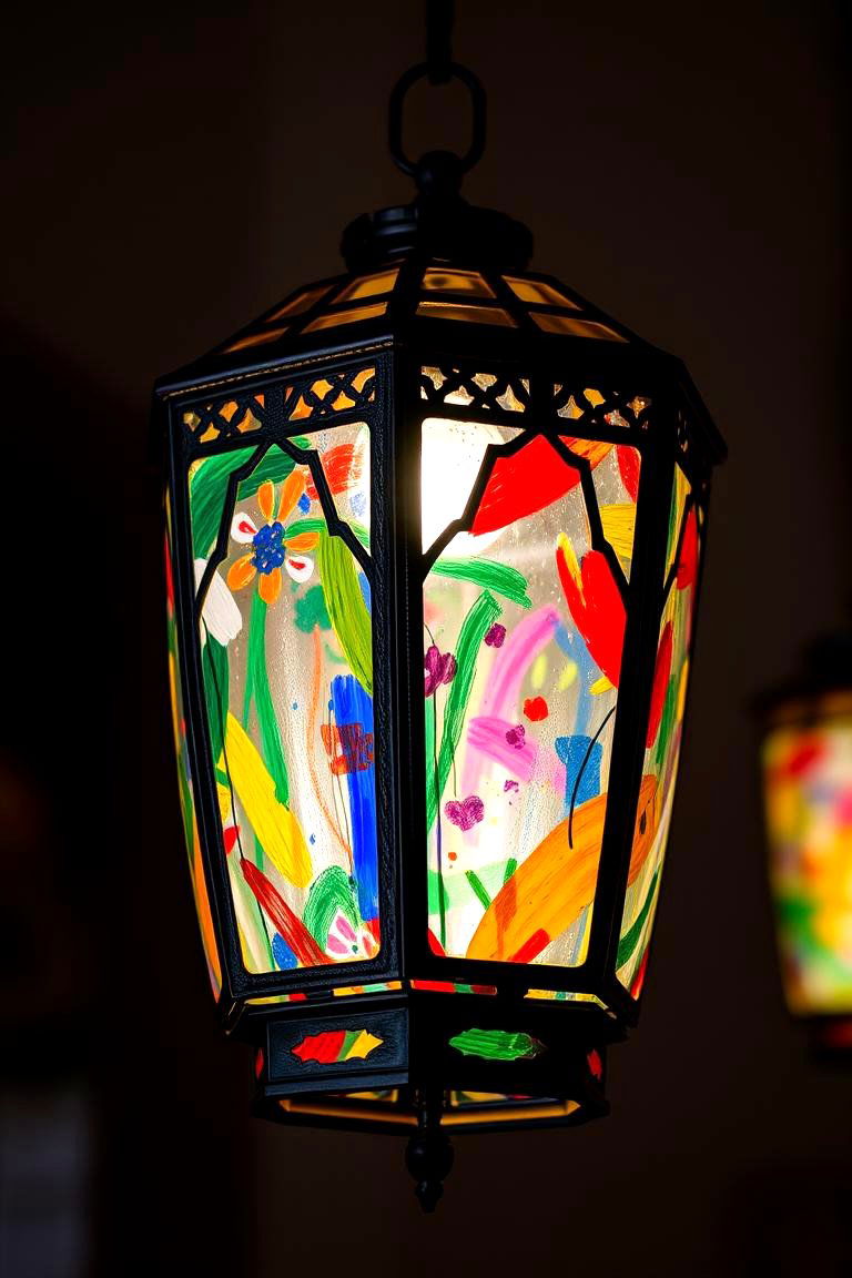 Painted Glass Lantern - 24 Lantern Centerpiece Ideas