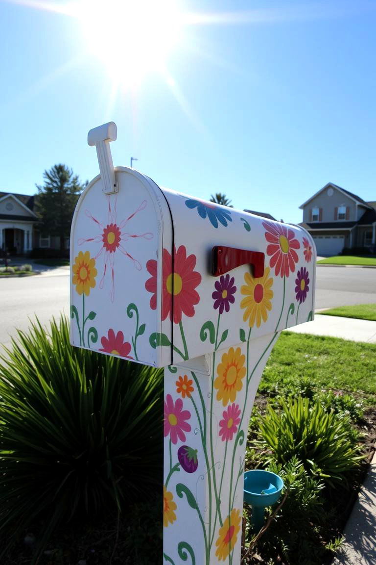 Painted Mailbox Post with Artistic Designs - 24 Mailbox Post Ideas