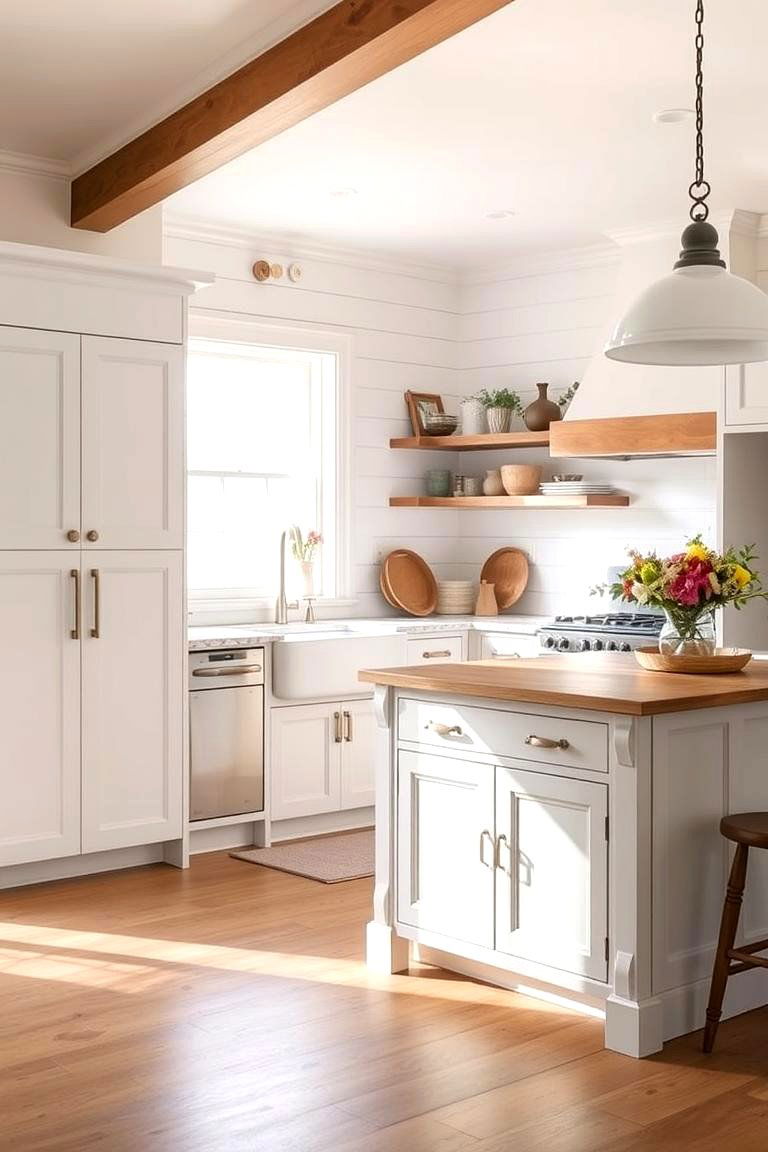 Painted Shiplap in Pastel Hues with Island Accents - 24 Kitchen Shiplap Ideas With Kitchen Island Ideas