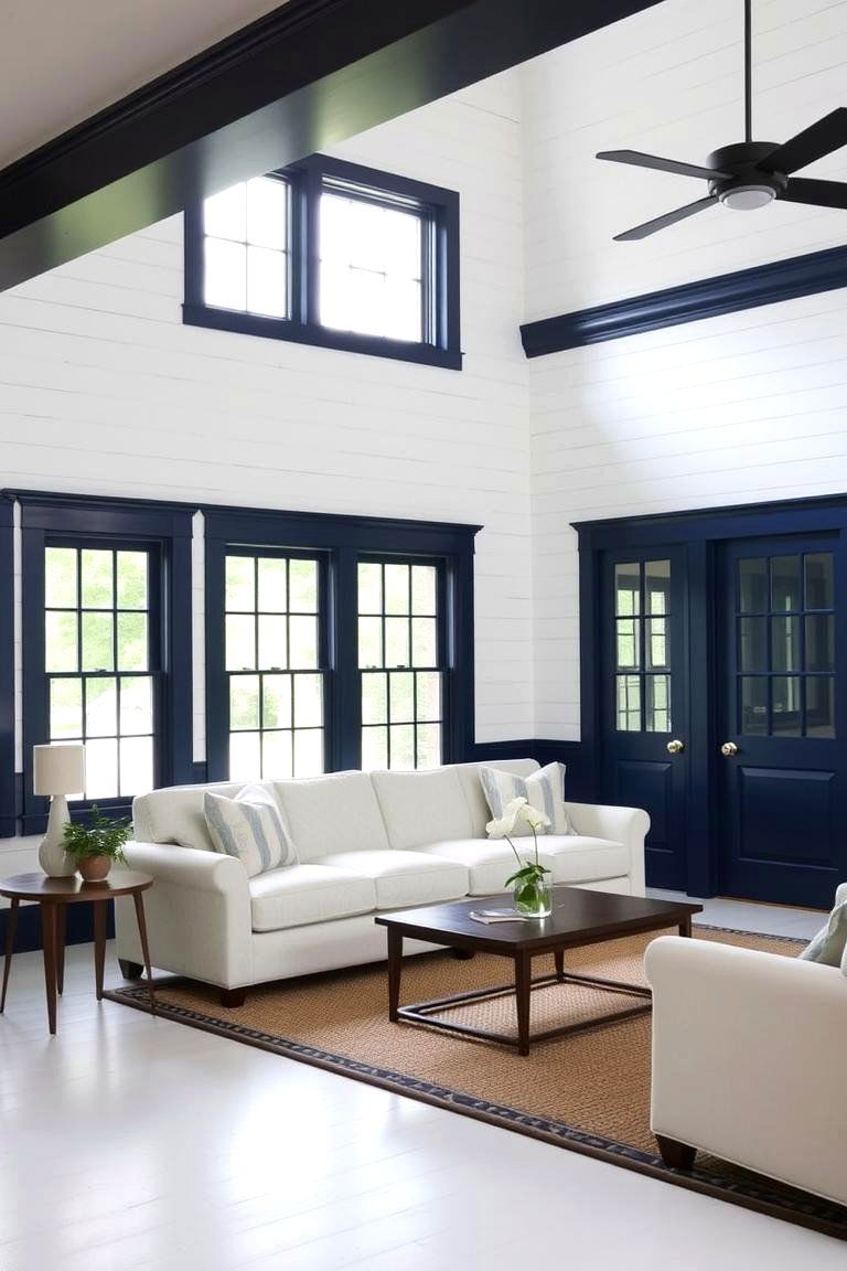 Painted Shiplap with Contrasting Trim - 24 Shiplap Living Room Ideas