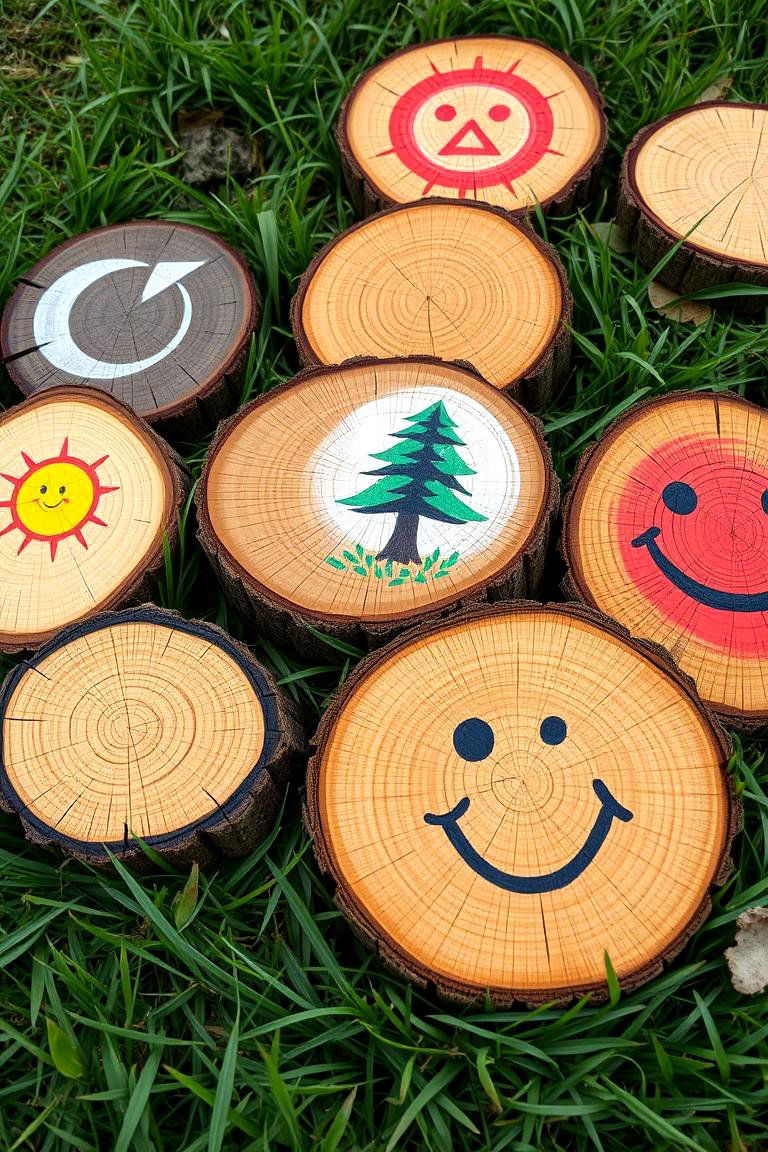 Painted Story Stones - 24 Tree Stump Decorating Ideas