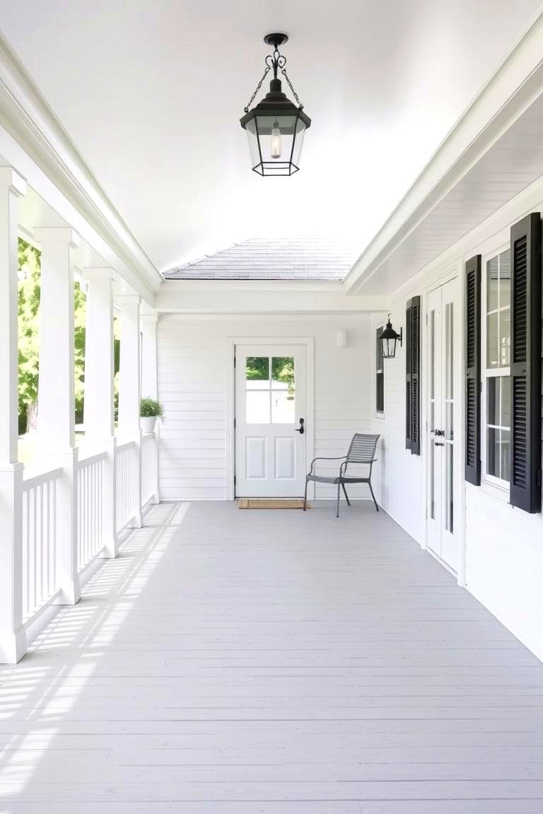 Painted Wooden Floor - 24 White Farmhouse With Wrap-around Porch Ideas