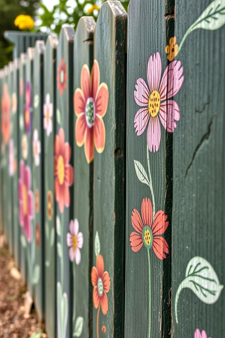 Painted with Floral Motifs - 24 Garden Fence Colour Ideas
