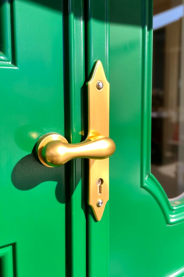 Pair Emerald Green with Brass Hardware for an Elegant Touch - 24 Emerald Green Front Door Ideas