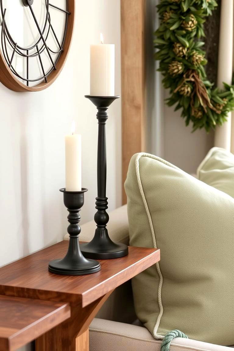 Pair Rustic Metal Accents with Sage Green Textiles - 24 Rustic Sage Green Living Room Ideas