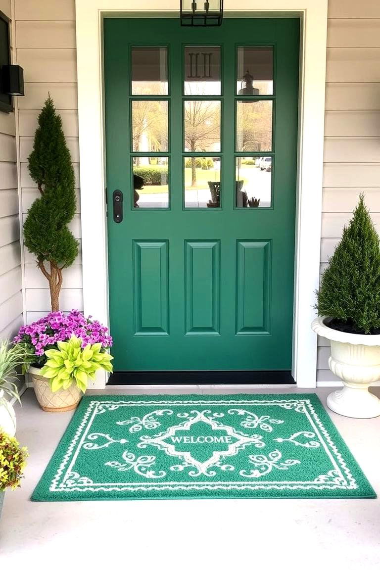 Pair with a Matching Green Doormat - 24 Emerald Green Front Door Ideas