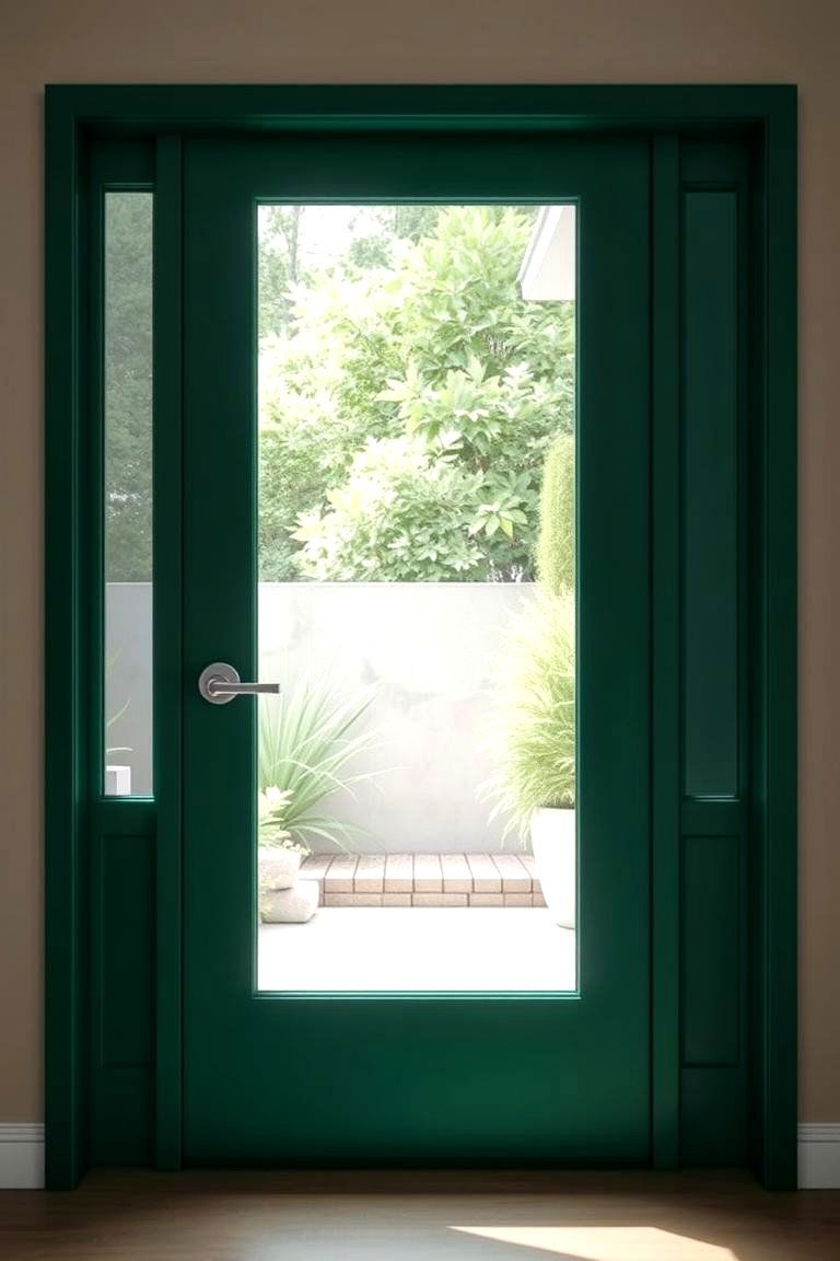 Pair with a Sleek Glass Panel for Modern Elegance - 24 Emerald Green Front Door Ideas