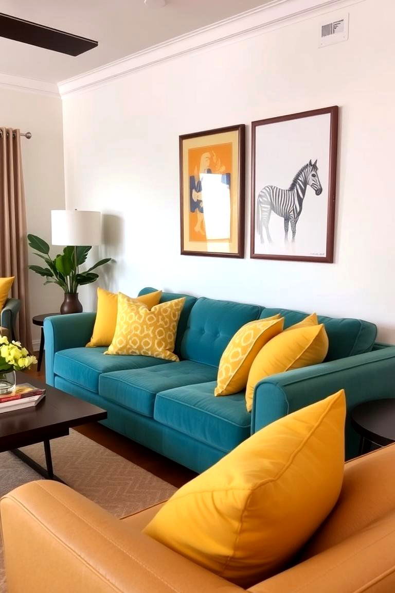 Pairing Yellow with Teal or Blue - 24 Yellow Living Room Ideas