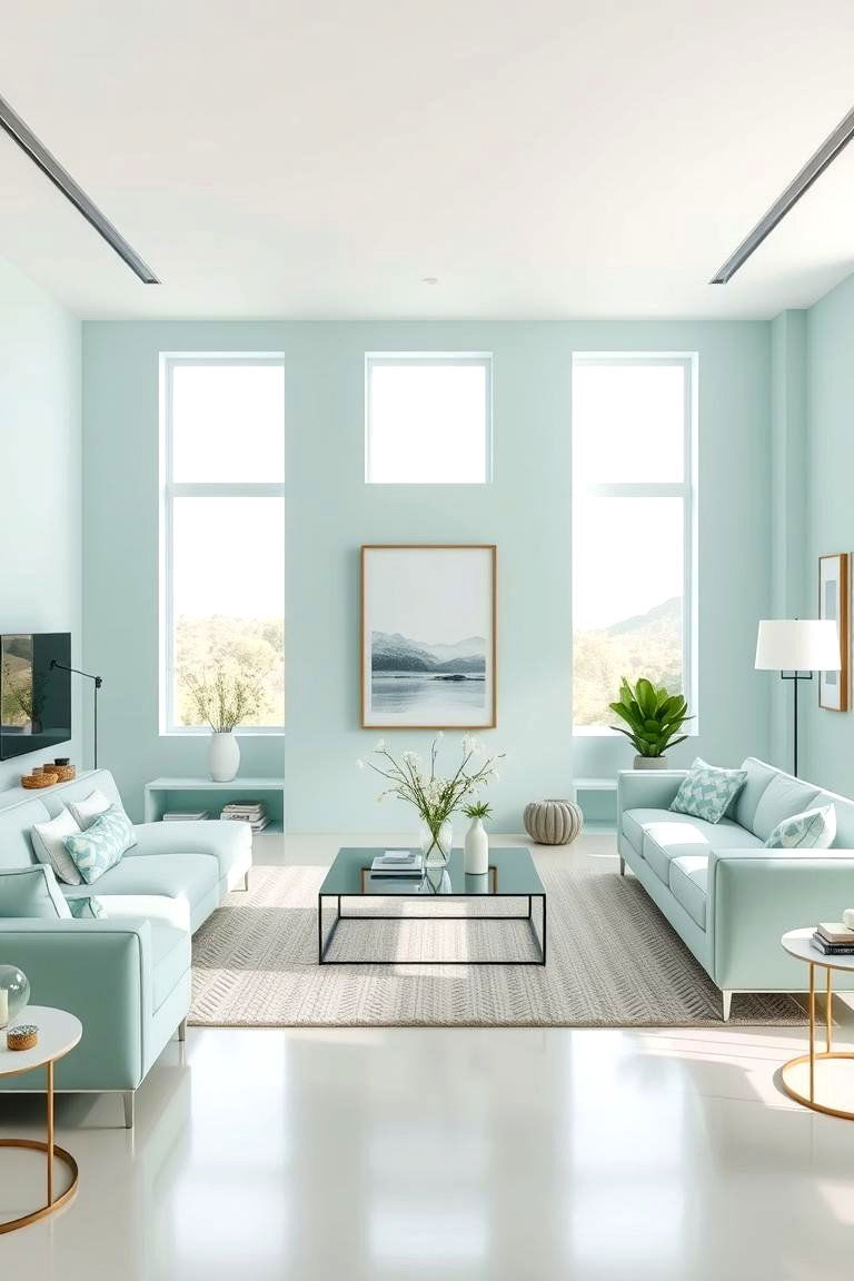 Pale Aqua Modern - 24 Pastel Living Room Ideas