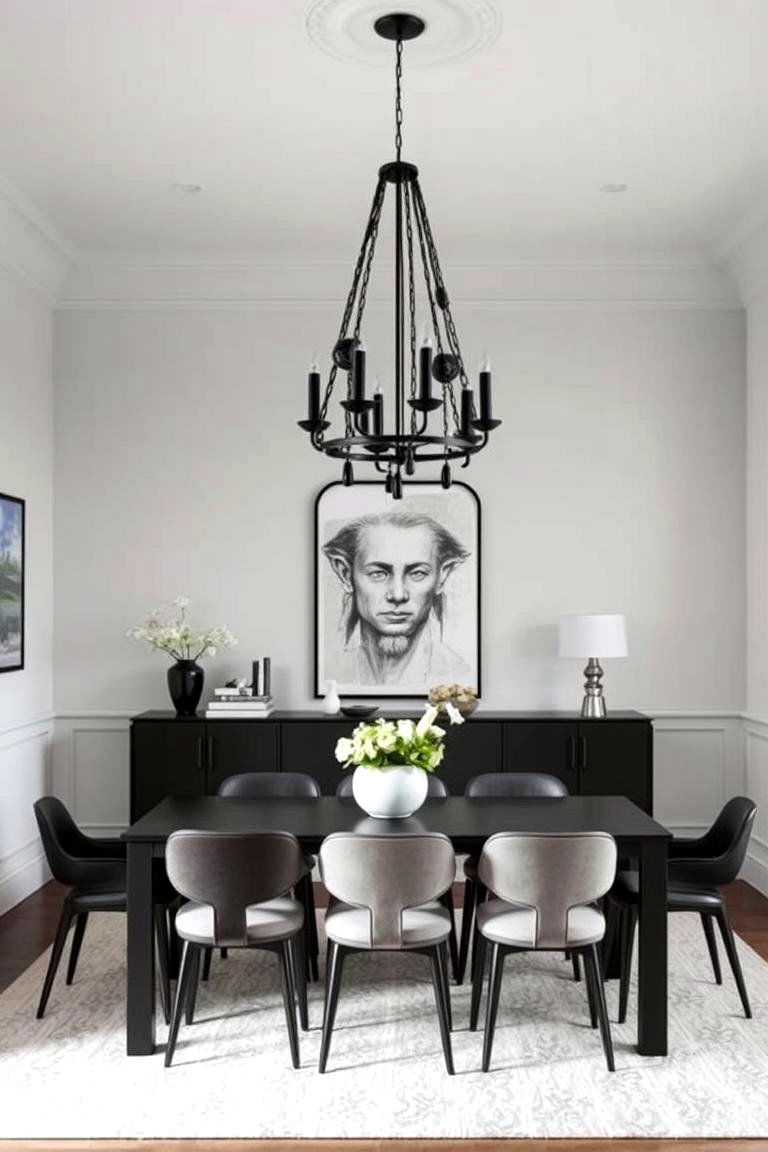 Pale Gray with Black Accents for Modern Contrast - 24 Neutral Dining Room Ideas