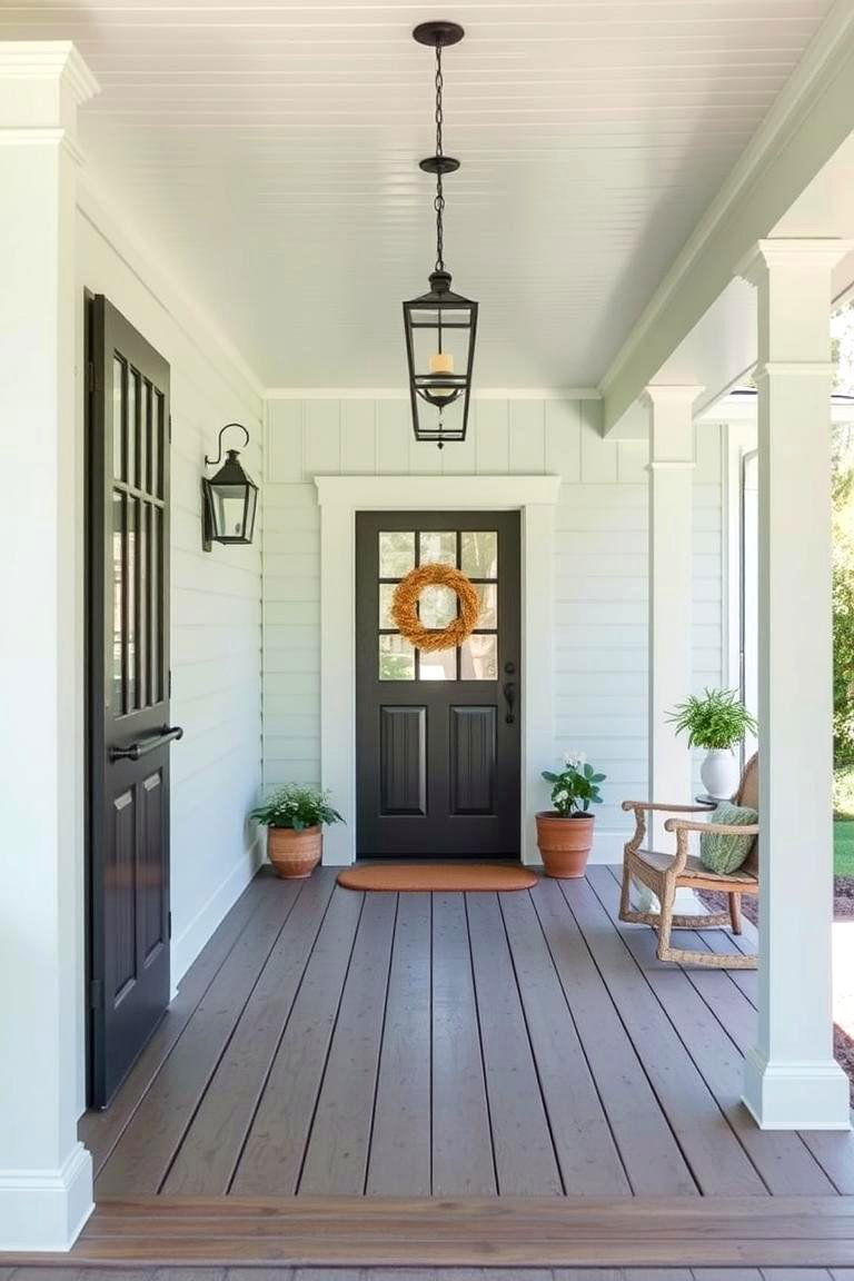 Pale Mint with Wooden Porch - 24 Farmhouse Green Exterior Home Ideas