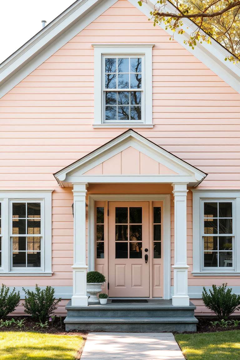 Pale Peach and Gray - 24 Exterior Garage Door Trim Ideas