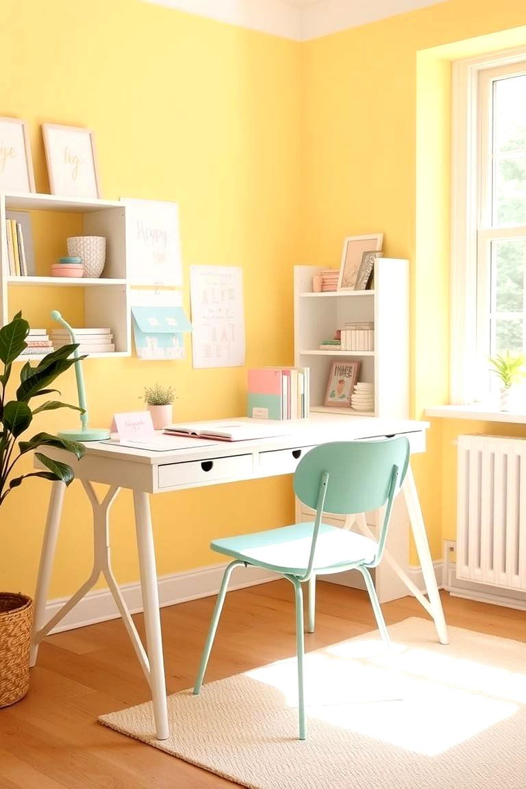 Pale Yellow Home Office - 24 Pastel Room Ideas