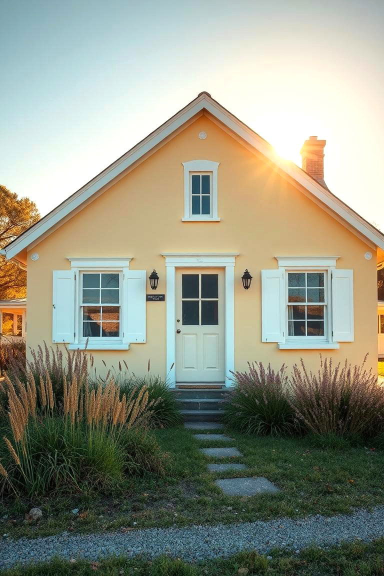 Pale Yellow with White Trim - 24 Exterior Garage Lighting Ideas