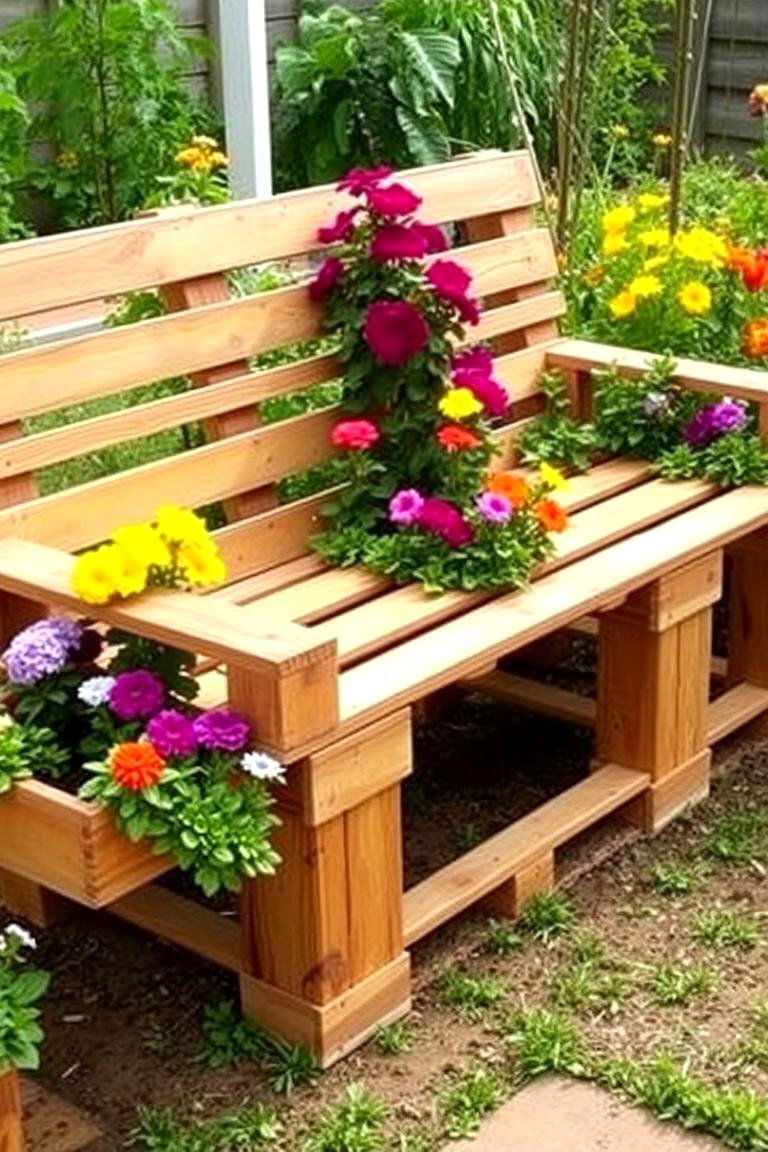 Pallet Bench with Planters - 24 Pallet Garden Ideas