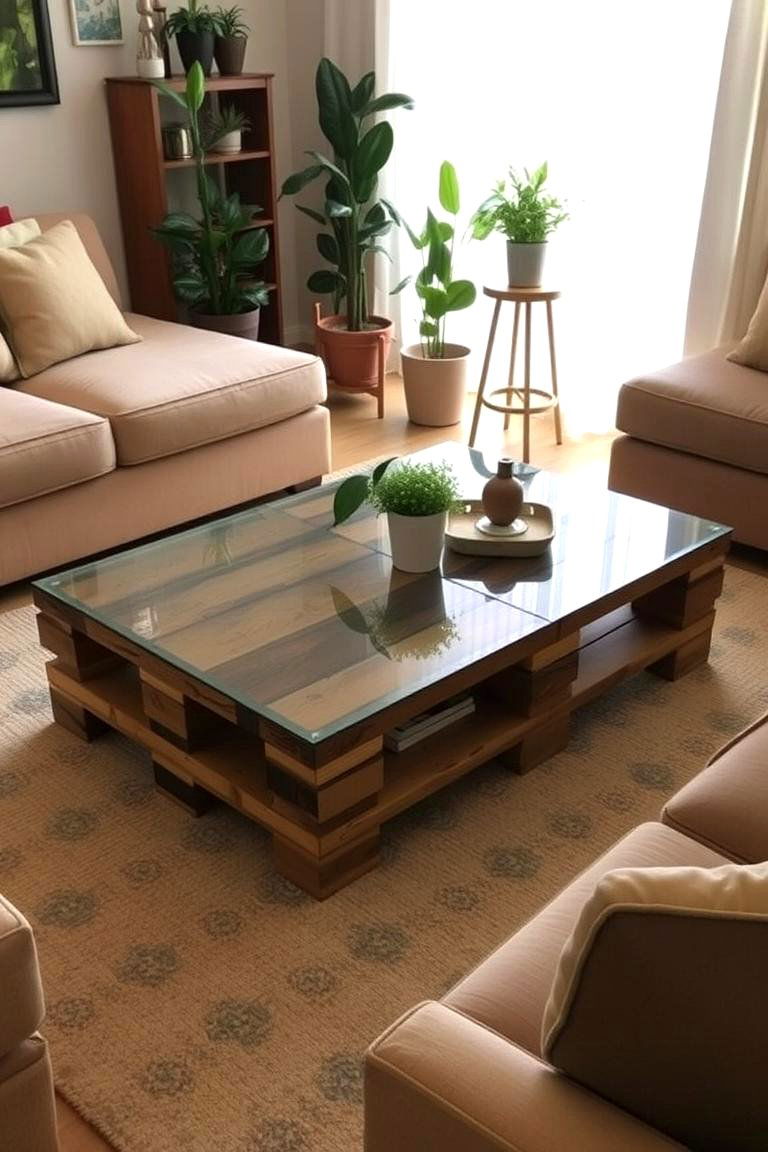 Pallet Coffee Table with Glass Top - 24 Pallet Furniture Ideas