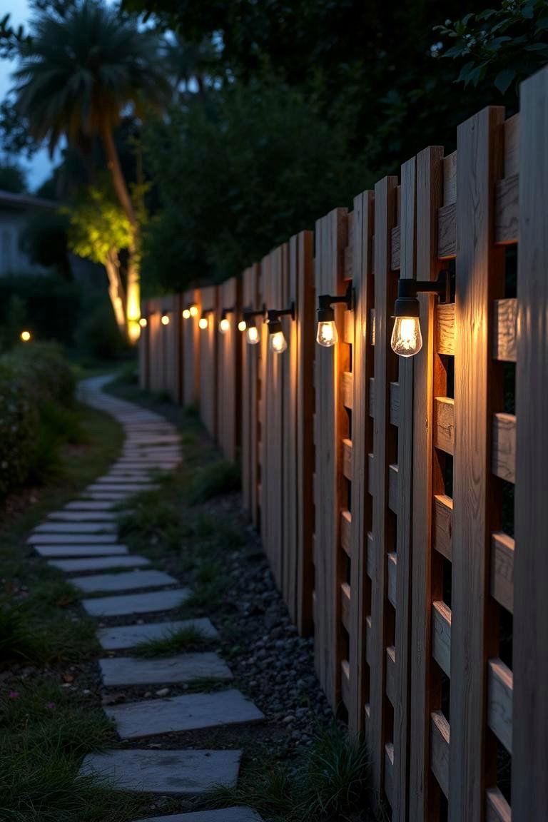 Pallet Pathway Lighting Fence - 24 Pallet Fence Ideas