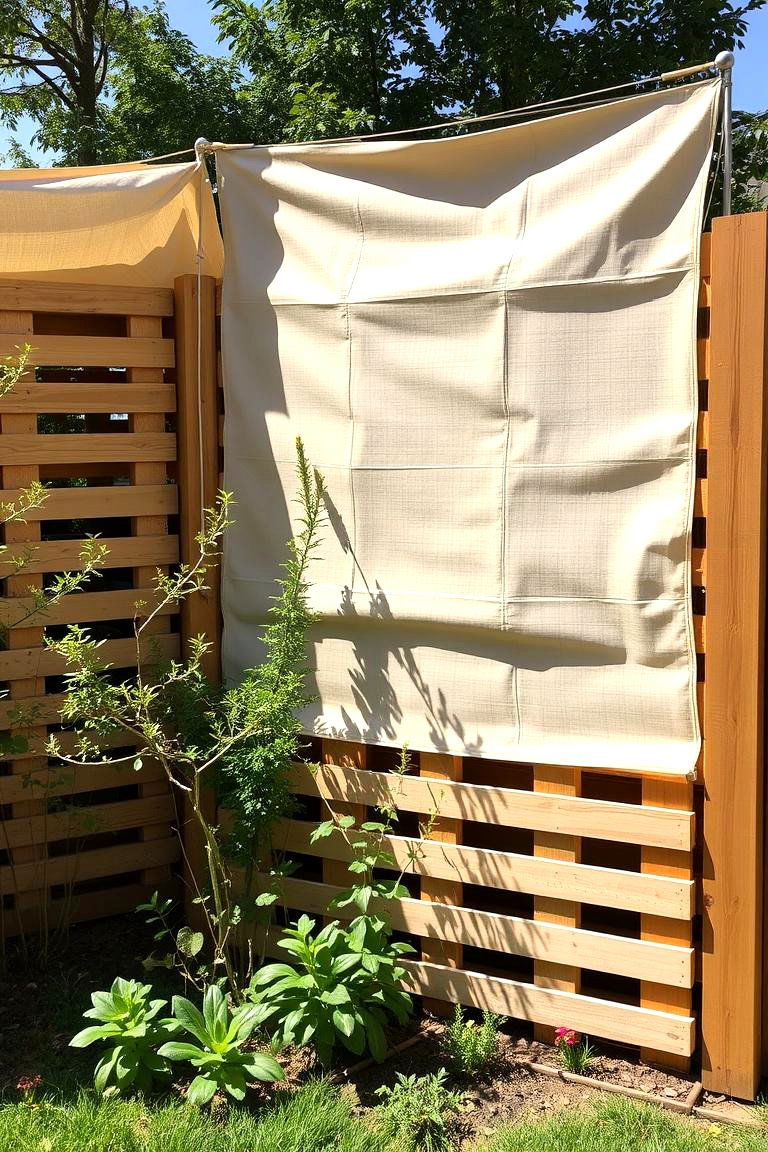 Pallet Privacy Fence with Fabric Backing - 24 Pallet Fence Ideas