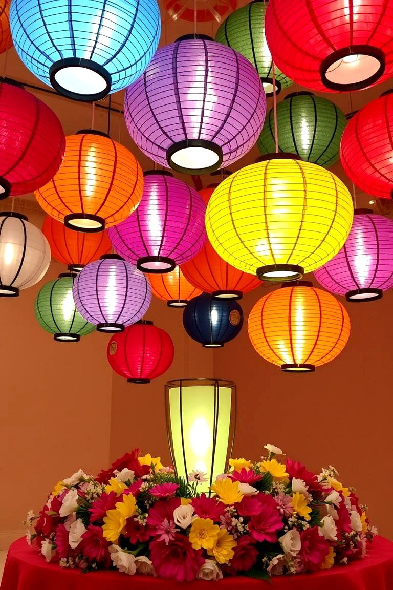 Paper Lanterns and Flowers - 24 Baby Shower Centerpiece Ideas
