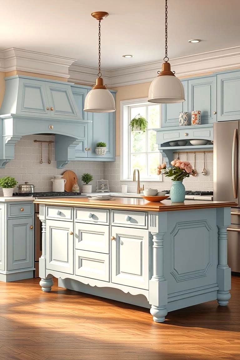 Pastel Blue Vintage Charm Island - 24 Blue Kitchen Island Ideas