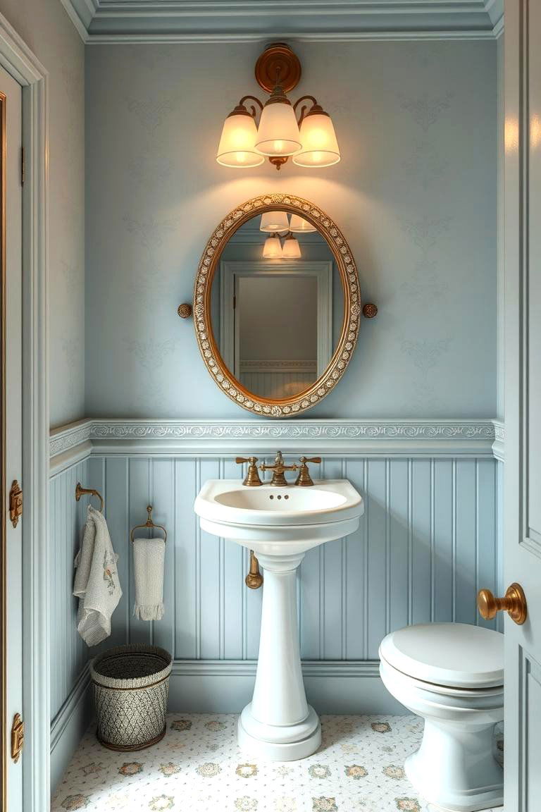 Pastel Blue Vintage Charm - 24 blue powder room ideas