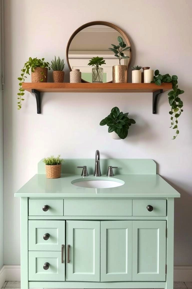 Pastel Green Vanity with Wooden Shelf - 24 Bathroom With Green Vanity