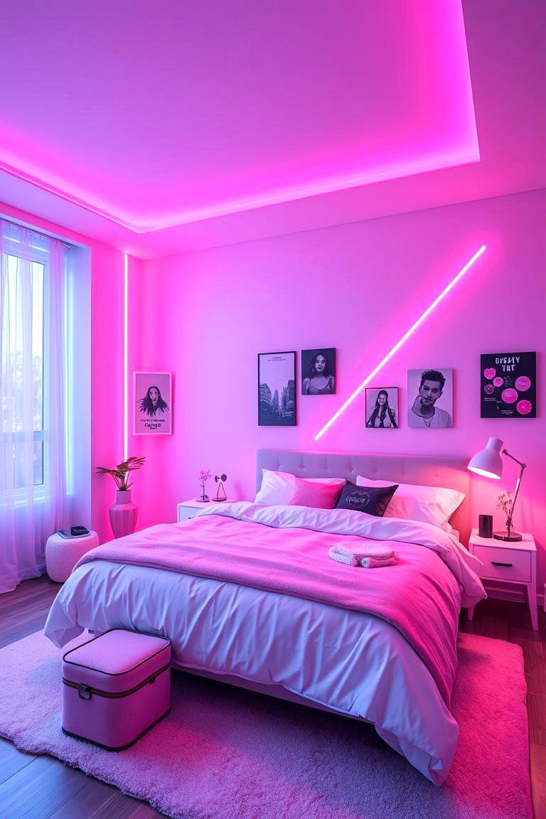 Pastel Lighting with Neon Hues - 24 pastel goth bedroom ideas