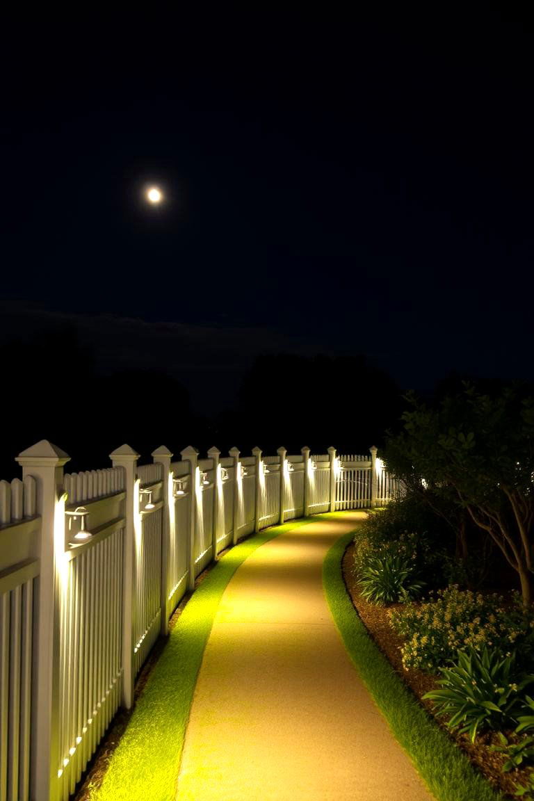 Pathway Lights on the Fence Line - 24 Fence Lighting Ideas