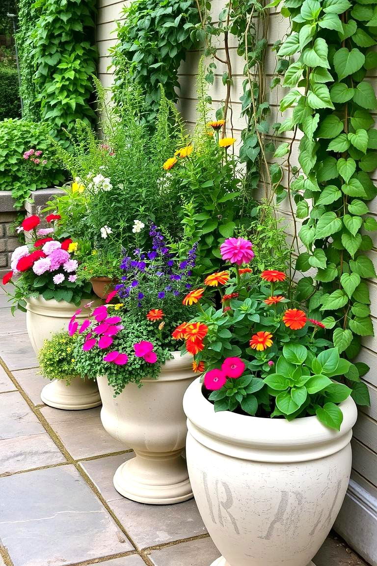 Patio Garden with Planters - 24 Backyard Patio Ideas
