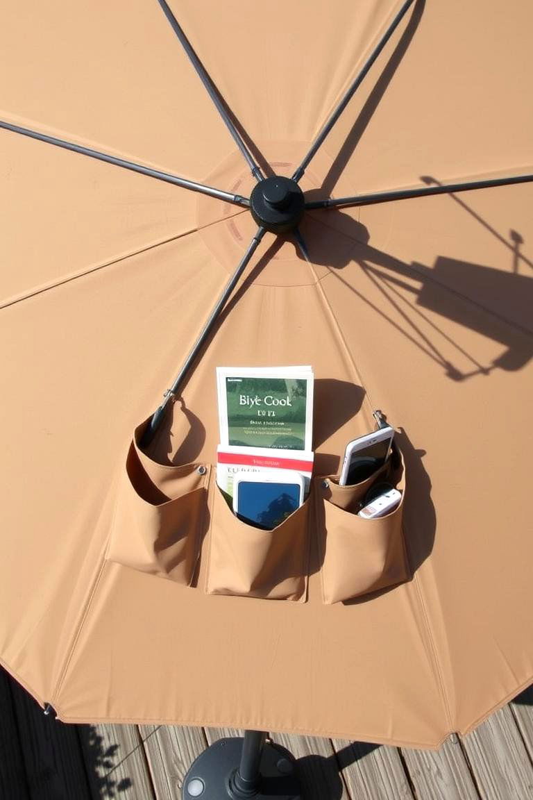 Patio Umbrella with Storage Pockets - 24 Outdoor Storage Ideas