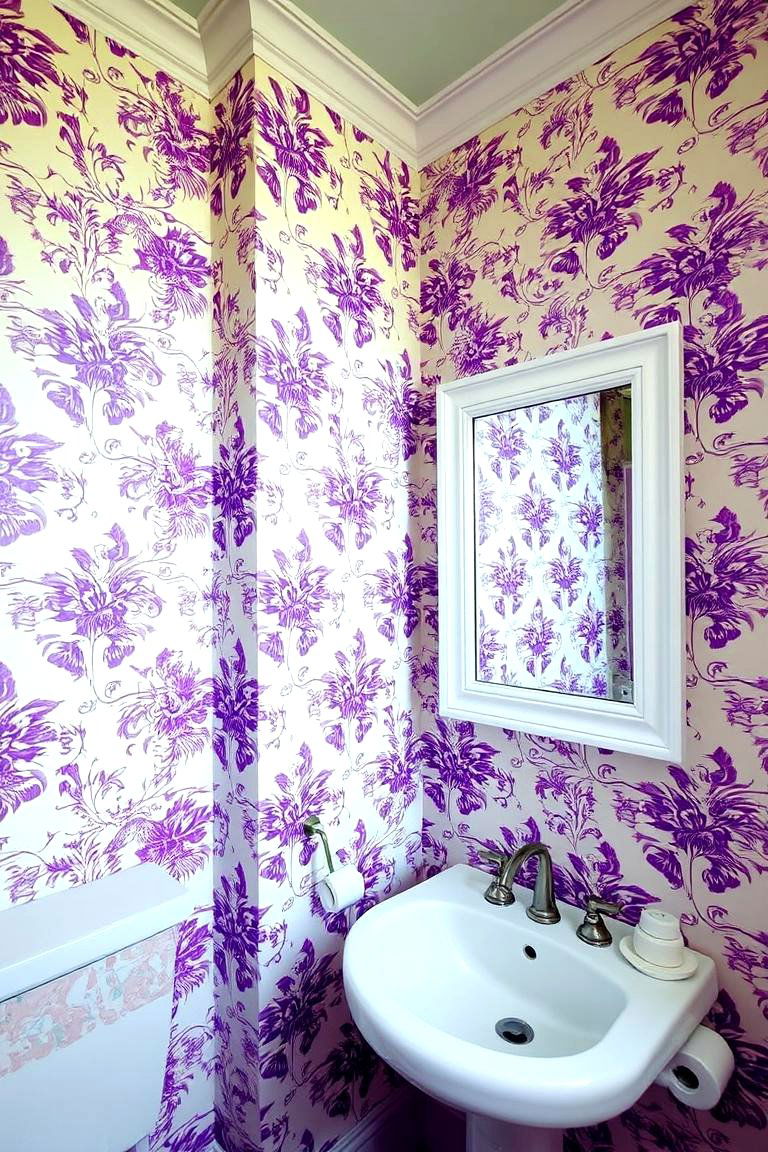 Pattern Play Purple Patterned Wallpaper - 24 Purple Bathroom Ideas