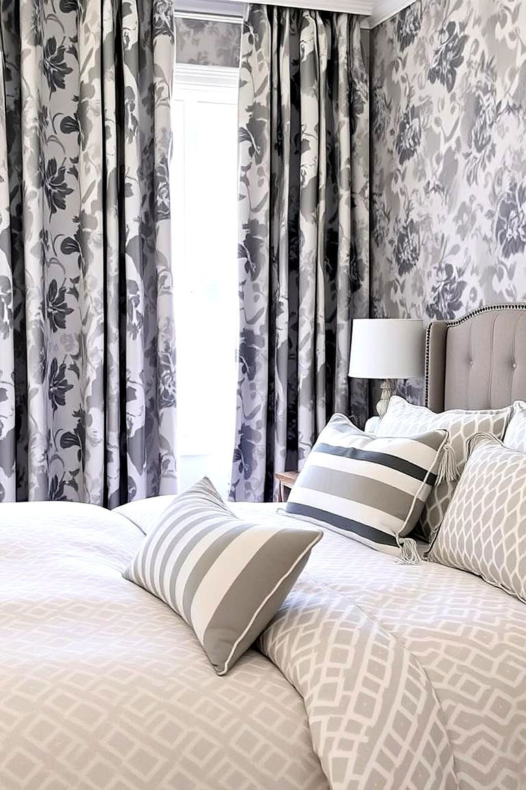Pattern Play - 24 Grey and White Bedroom Ideas