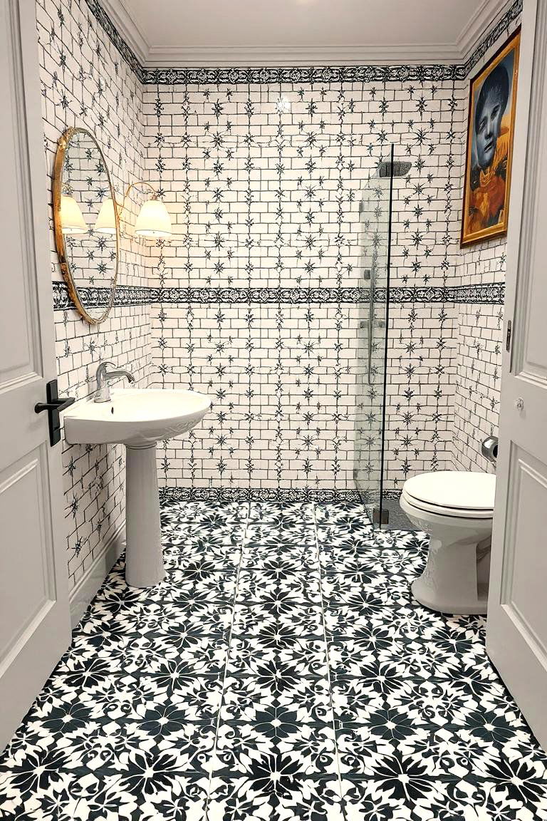 Patterned Black and White Mosaic - 24 Black and White Bathroom Ideas