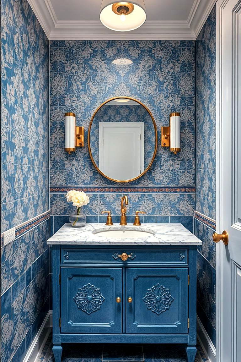 Patterned Blue Vanity - 24 Blue Bathroom Vanity Ideas