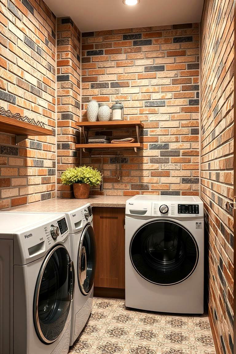 Patterned Brick Elegance - 24 Brick Floor Laundry Room Ideas